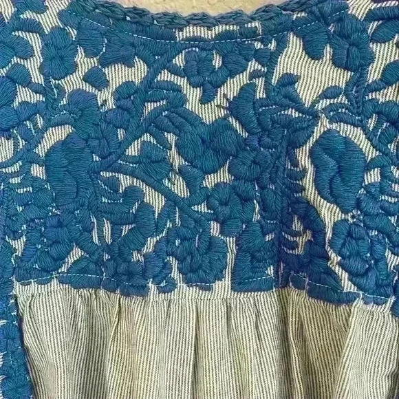 Sister Mary Blue Embroidered Pinstripe Shift Dress Size XS - Picture 2 of 6